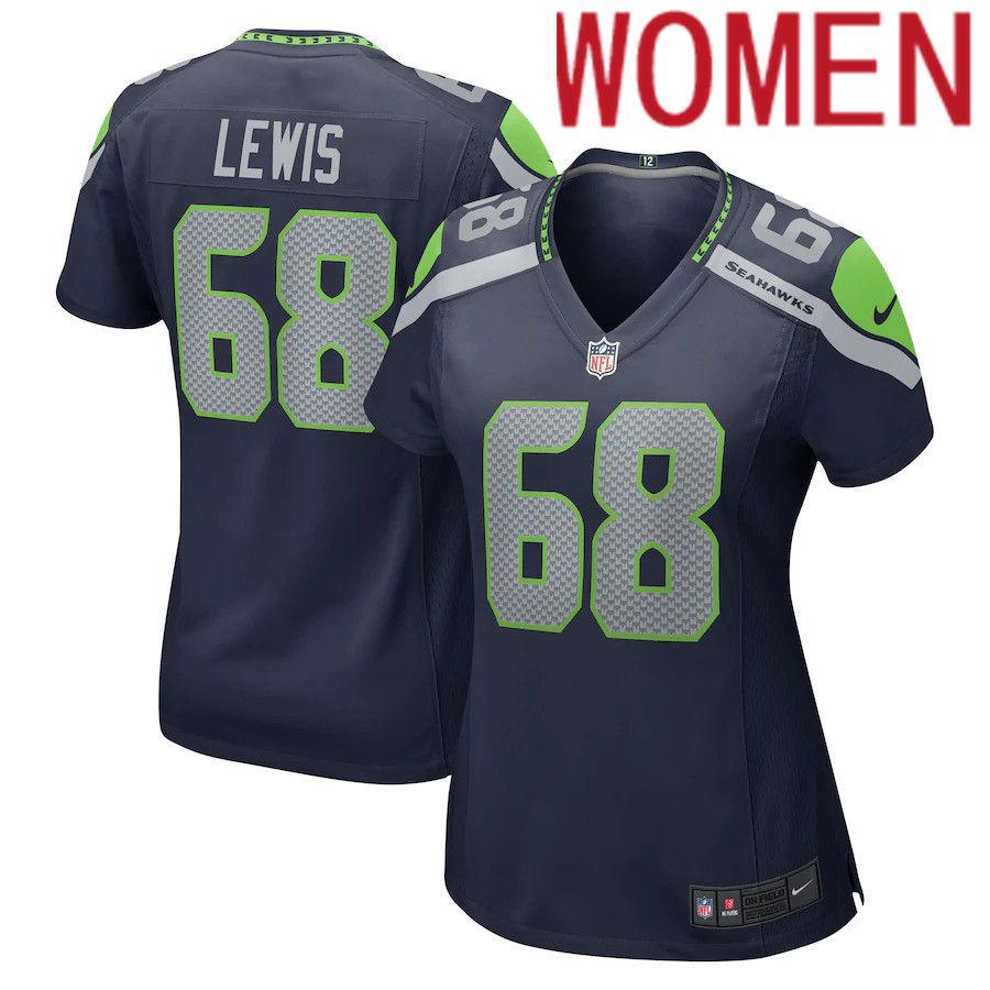 Women Seattle Seahawks #68 Damien Lewis Nike College Navy Game NFL Jersey